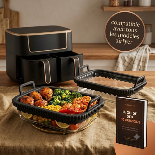 VerreFry™ — Coffret Duo 2 Plats en Verre pour Airfryer | Guide 100 cuissons offert